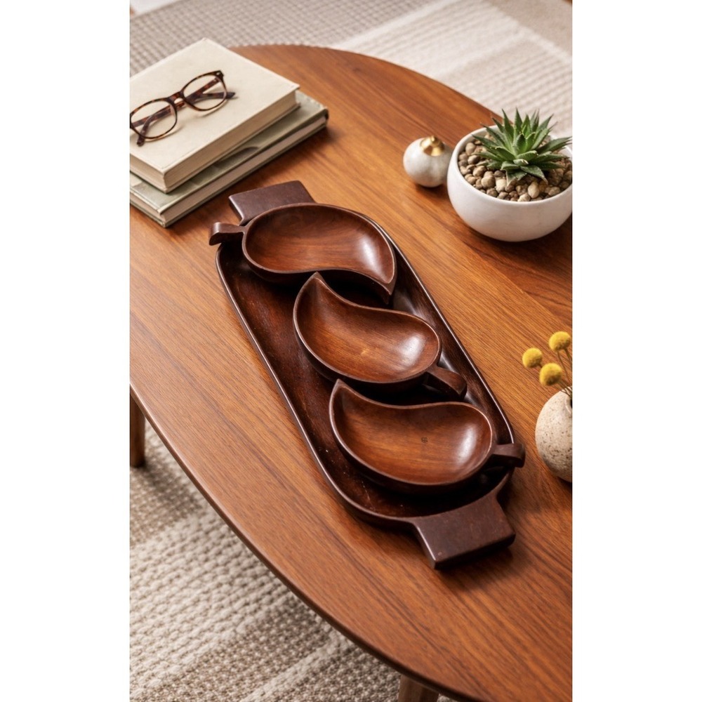 MCM mahogany Four‎ Piece Tray Serving Dish Sets Mid-Century Modern Haiti Hand